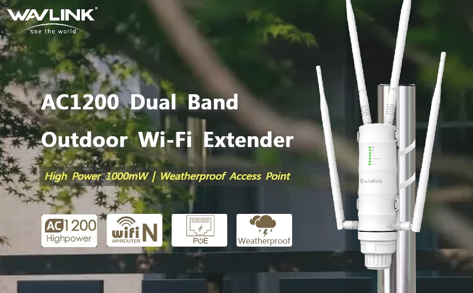 Repetidor WiFi 6 Exterior, AX1800 Amplificador WiFi Largo Alcance, WAVLINK  Outdoor Access Point WiFi, 2.4G/5GHz Dual Band WiFi Exterior, IP67